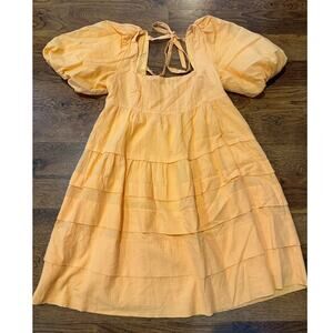 Anthropologie Women's Puff Sleeve Mini Dress Orange Sherbet Size XS Cottagecore